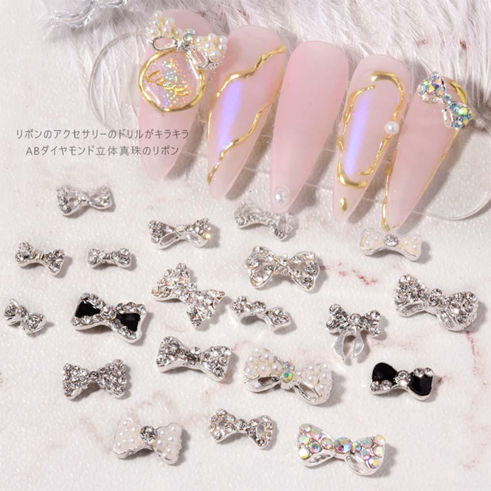 Nickolas1 Bow Nail Rhinestones 3D Shiny Pearl Super Flash Ikatan Simpul Berlian DIY Nail Art Dekorasi