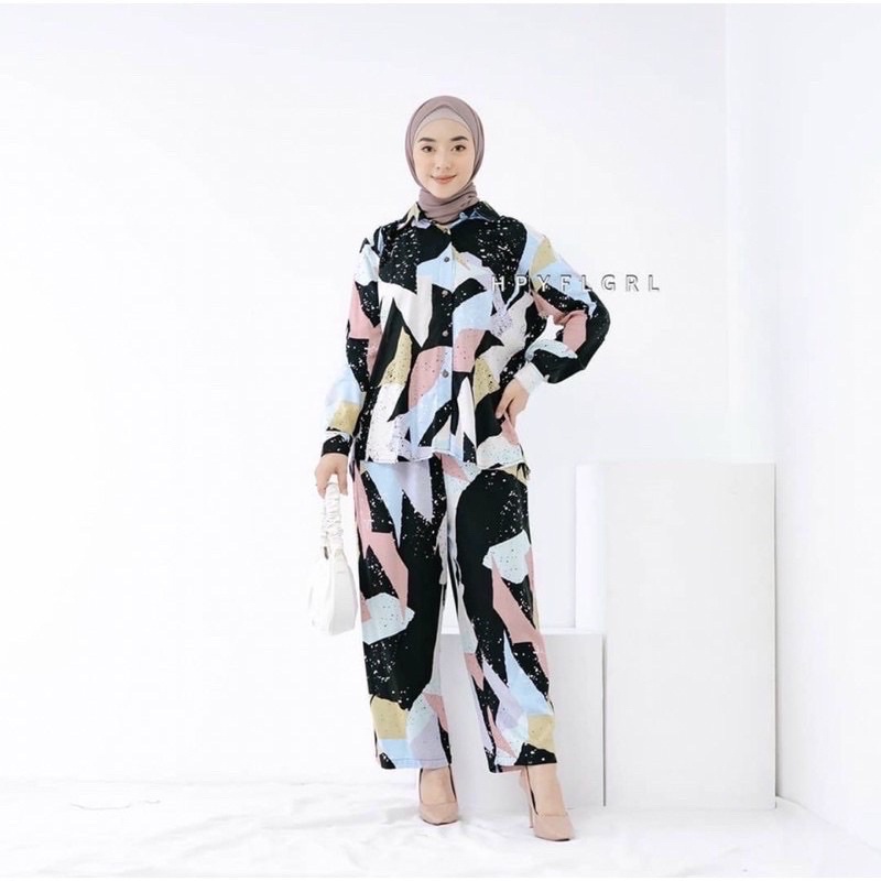 DAILY SET BAJU TIDUR PAJAMAS ONE SET SETELAN RAYON VISCOSE TIE DYE MOTIF A-KACA ONESET