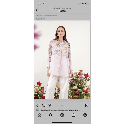 Benang Jarum Romantic Garden Oversized Shirt in Pink