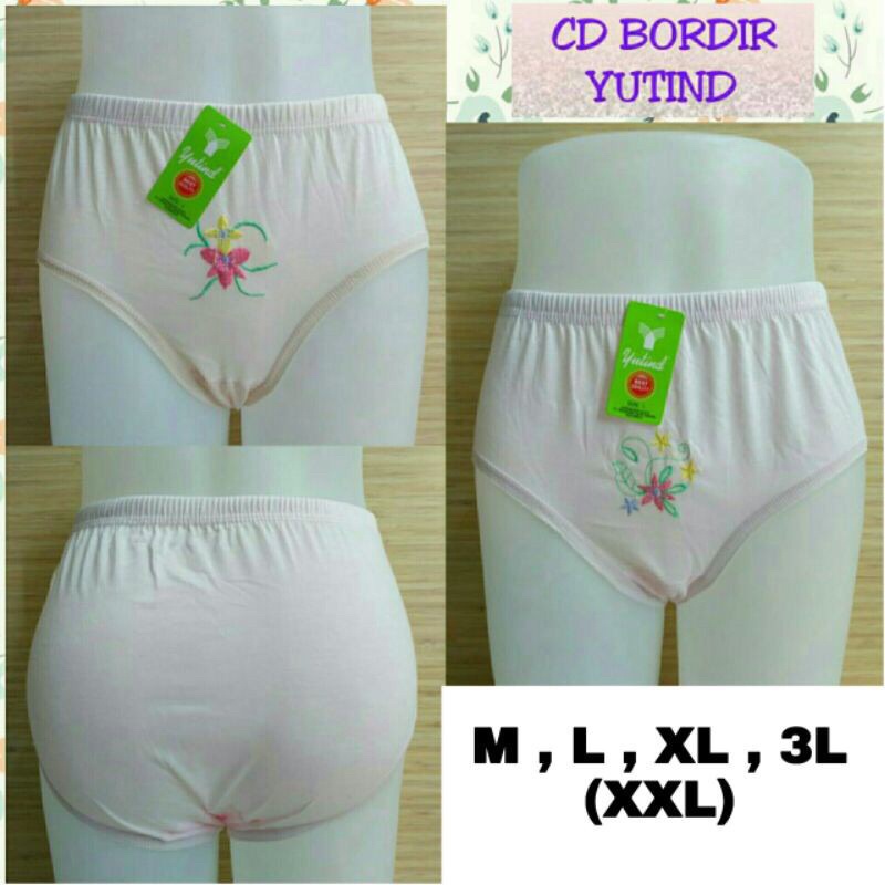 Celana Dalam Wanita Bordir Yutind 1lusin(12pcs) / CD Wanita Bahan Katun Murah dan Nyaman