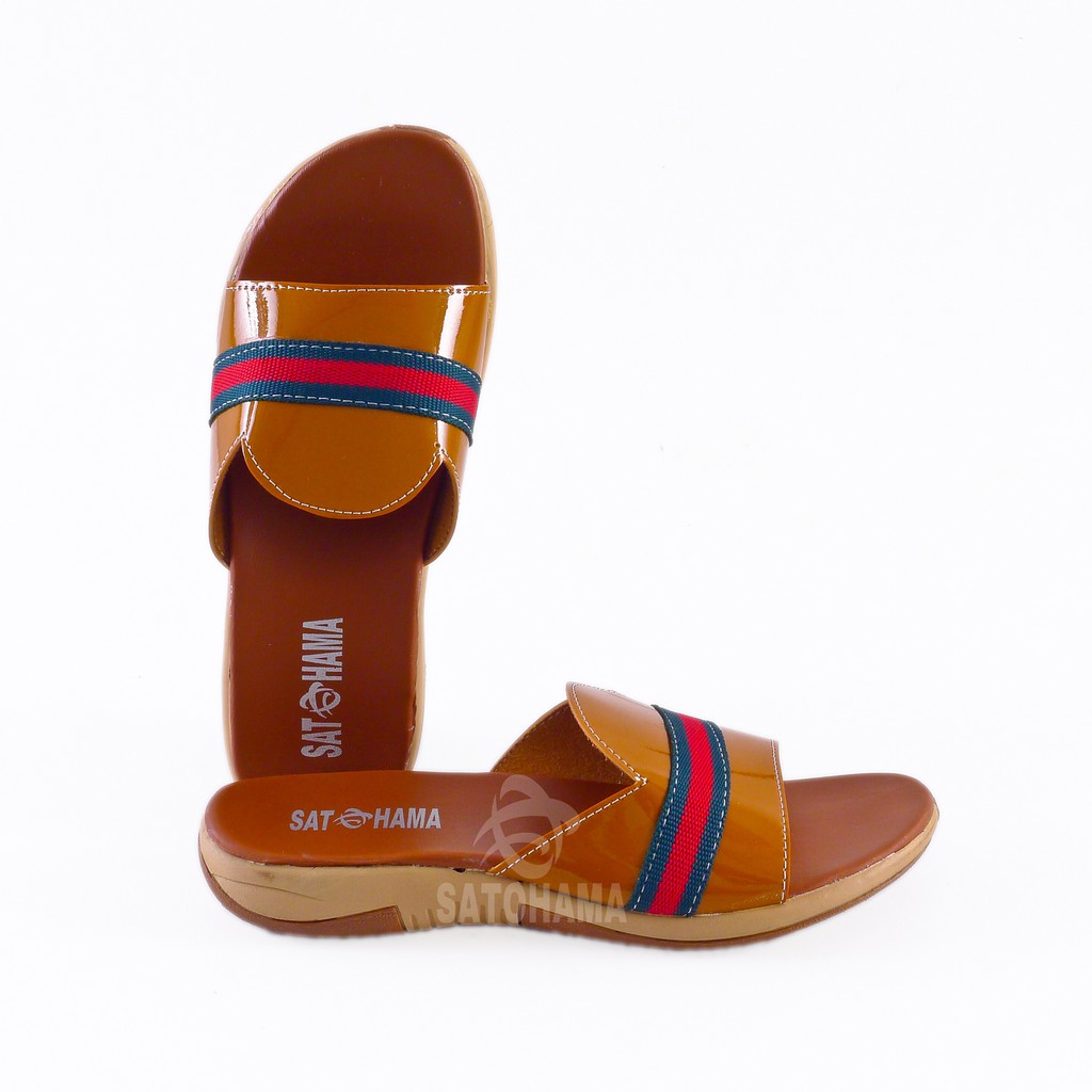 Satohama Sandal Selop Wanita Sol Karet Sandal Kokop Coklat Garis