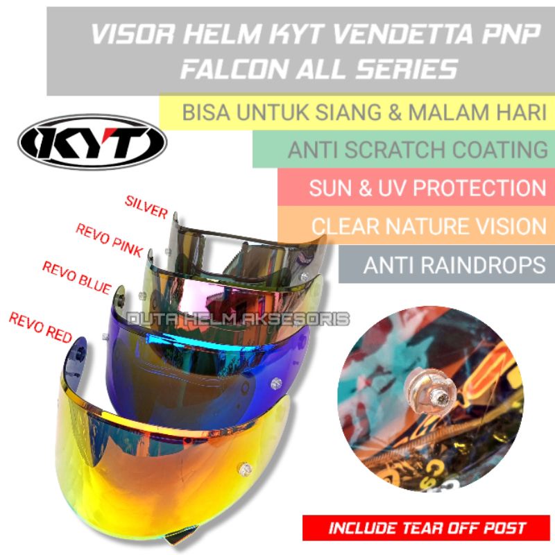 Kaca Flat Visor Kyt Falcon Vendetta Falcon Fr 2 Helm Full Face Iridium Blue Revo Red Gold Silver Rev