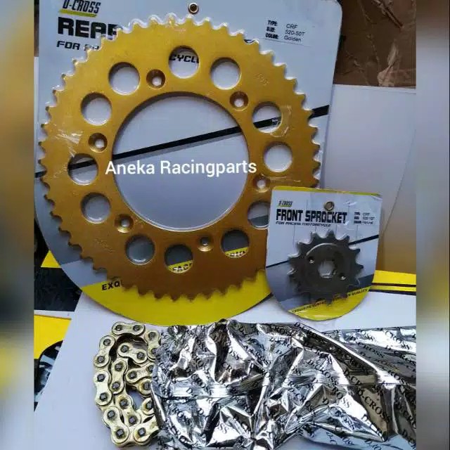 Gir set crf 150 520 gold Dcross / gear set crf 520 satu set rantai gold
