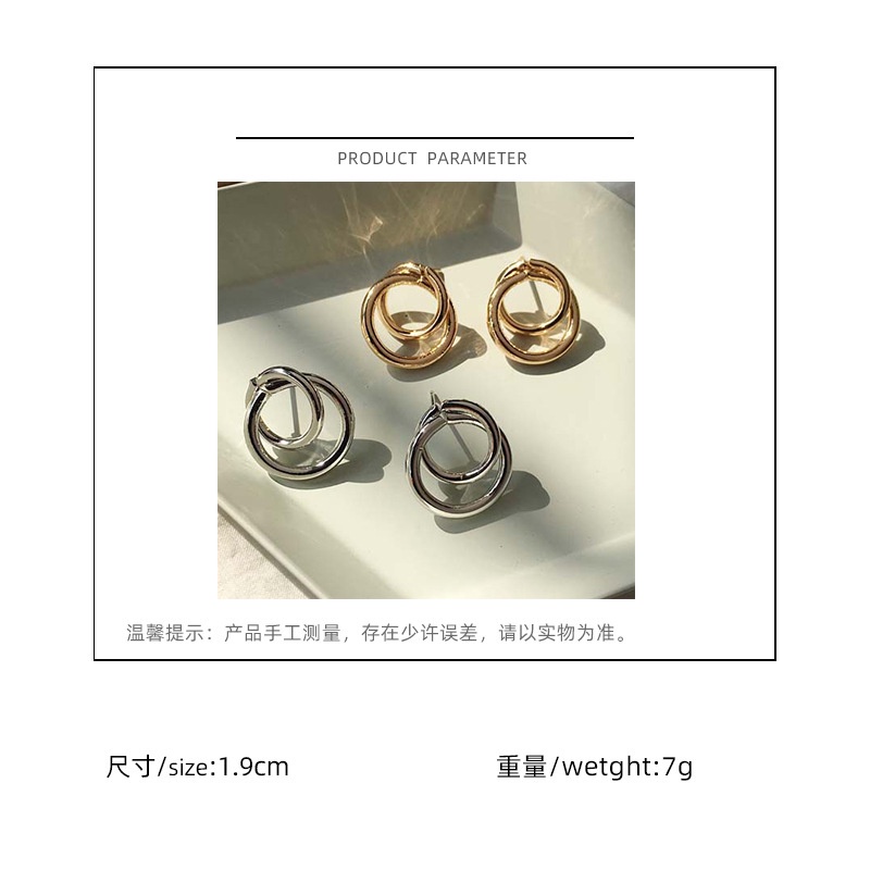 Korea sederhana double layer besar dan kecil lingkaran diikat stud anting-anting Korea gaya chic dan