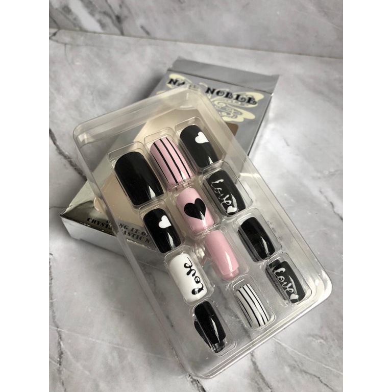 24pcs/Set Kuku Palsu Dengan Lem / Kuku Kukuan Motif Kece / Fake nail art