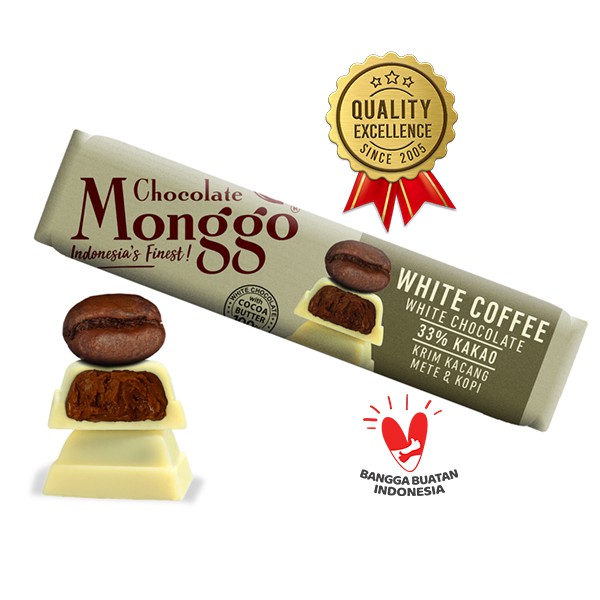 

Chocolate Monggo | Coffee Praliné & White Chocolate 40gr | Coklat Murni 100% Cocoa Butter | Krim Kopi Snack Bar