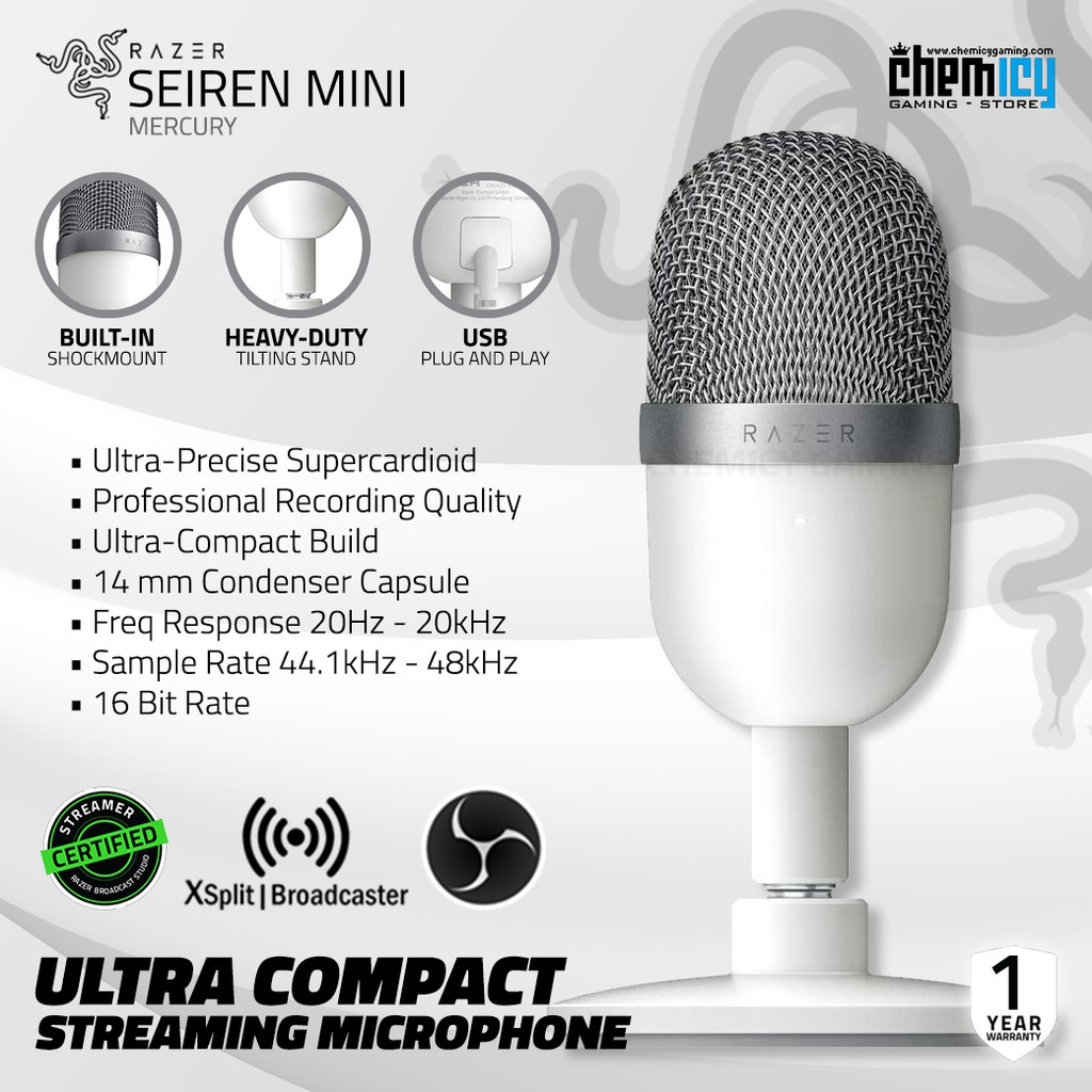 Razer Seiren Mini Mercury White Portable Condenser Gaming Microphone