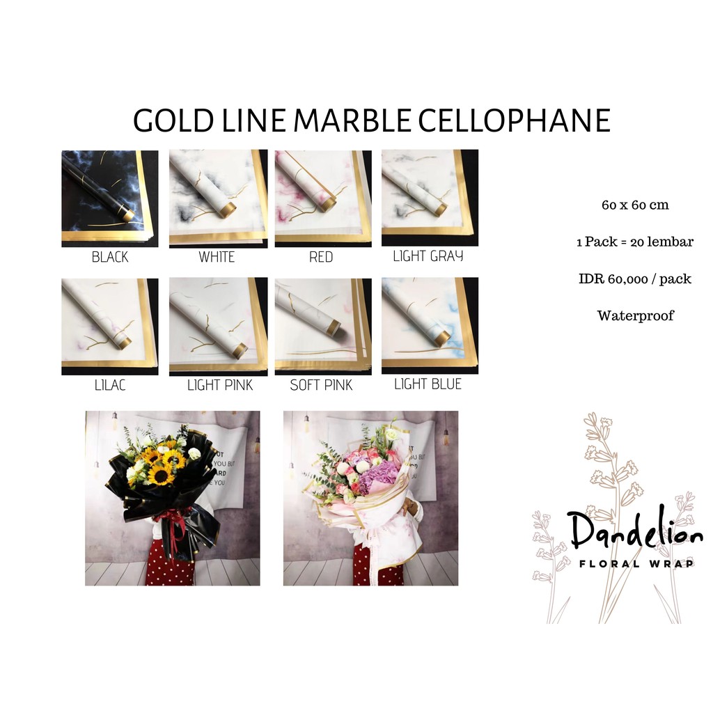 

FLOWER WRAPPING GOLD LINE MARBLE CELLOPHANE WATERPROOF KERTAS BUKET BUNGA (ECER)/ FLOWER WRAP