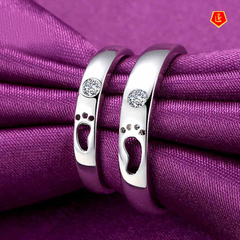 [Ready Stock]Silver Korean Style Creative Simple Footprints Couple Rings