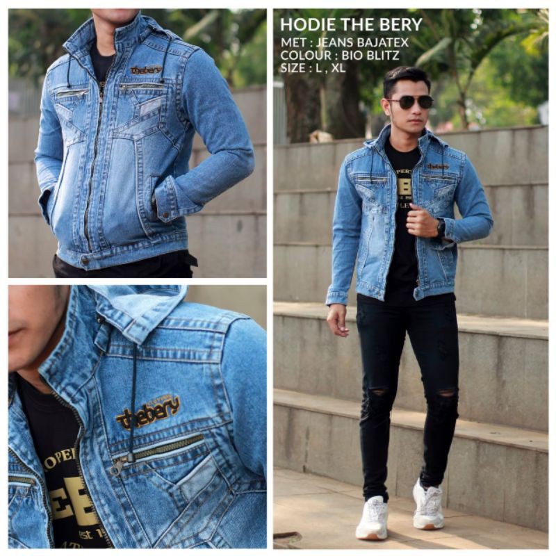 JAKET JEANS PRIA THE BERY KERAH HOODIE VARIASI MURAH