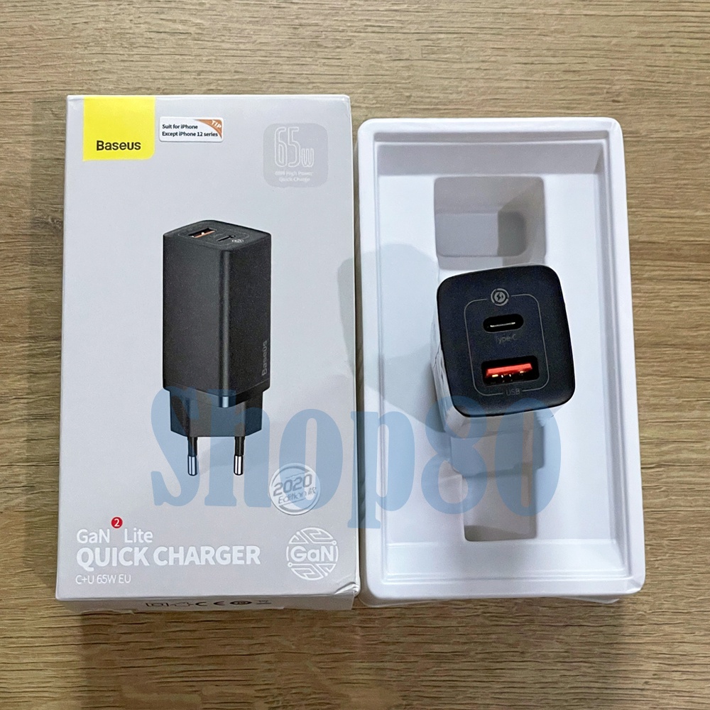 Baseus Adaptor 65W Dual 2 Type C USB GaN Pro PPS PD QC 3.0 Adapter Charger Fast Charge Charging