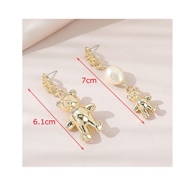 LRC anting Tusuk Fashion Gold Color Asymmetrical Bear Pearl Alloy Stud Earrings Y64845