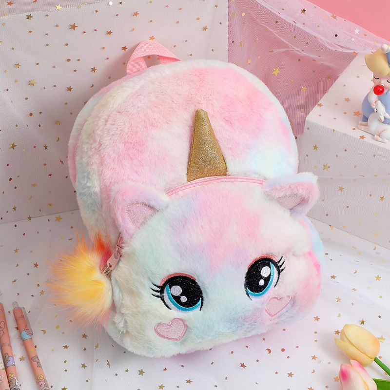 Tas Ransel Bulu Anak Perempuan Unicorn cat pom pom lucu kado anak perempuan import tas bulu