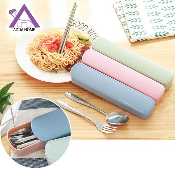 Adda Home - Set 3pcs Sumpit + Garpu + Sendok Stainless Travel Sourvenir Pernikahan