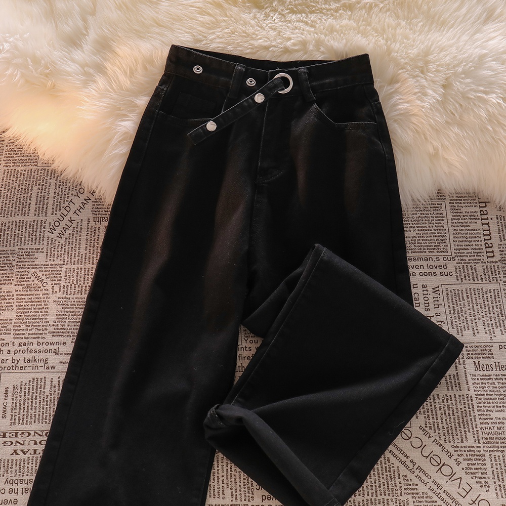 Warna Hitam Highwaist Loose Kasual Celana Jeans Panjang Wanita