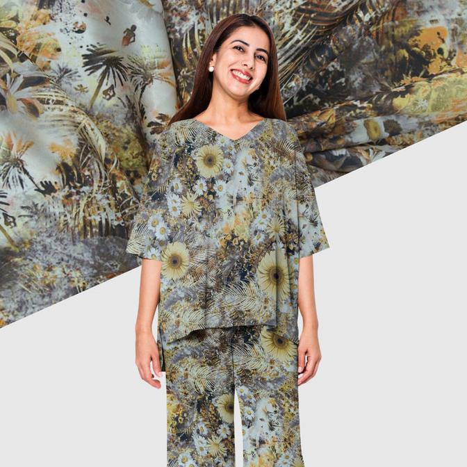 Silky Strech Motif Sunflower (YELLOW WHITE) (Alta Moda)*