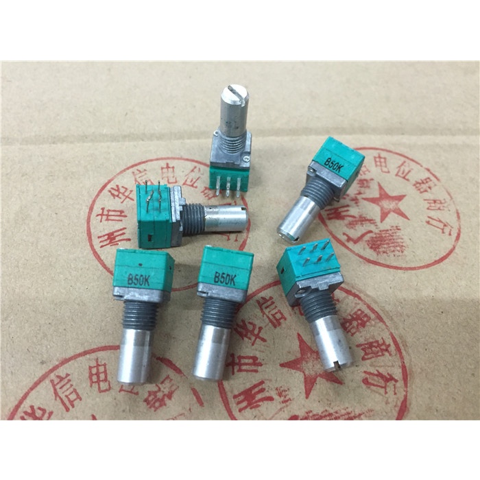 5pcs RK097G Potentiometer Ganda B50K Gagang Panjang 15MM Warna Hijau