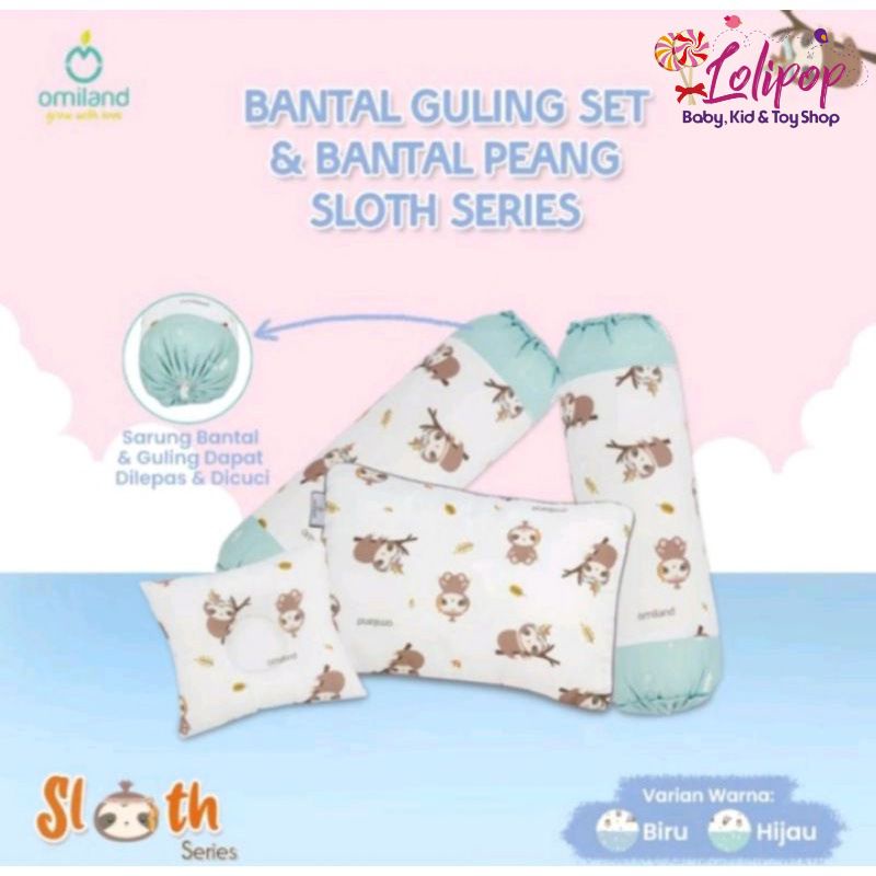 Omiland Bantal Guling Set &amp; Bantal Peyang Sloth Series