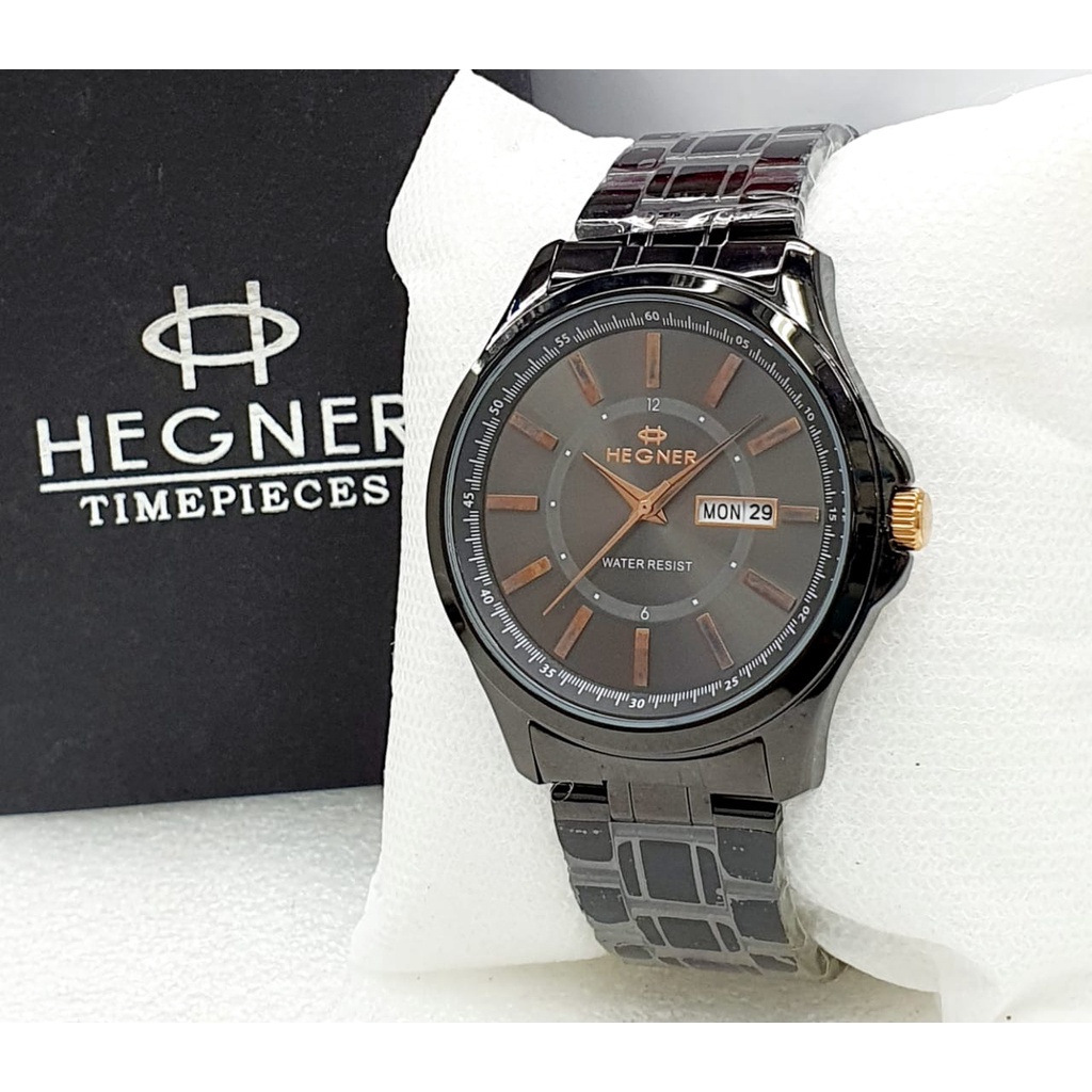 Jam Tangan Hegner 1250 Pria Black Kombinasi Rosegold Kualitas Original Garansi