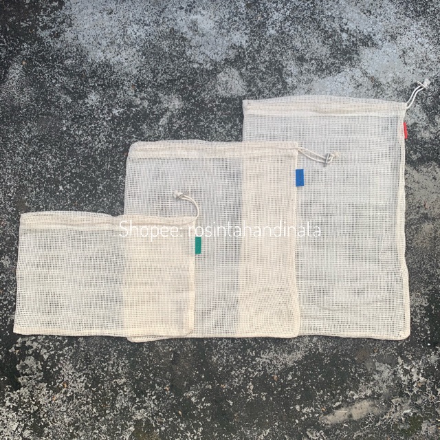 Cotton Mesh Pouch Set / Tas Serut Jala / Tas Katun Serut / Tas Jala Buah / Groceries Mesh Bag