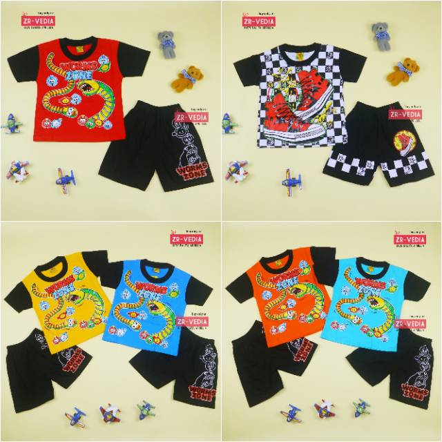 Setelan Rafa uk 1-2 Tahun / Kaos Lengan Karakter Celana Pendek Baju Harian Anak Laki Cowok Murah