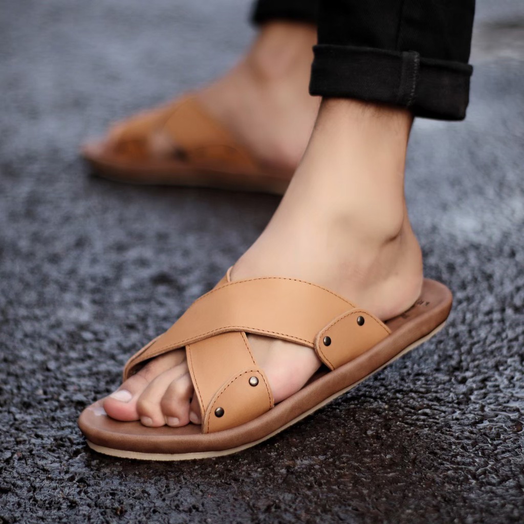 PROMO X CVNY xmin Sandal Pria Kulit asli sandal jepit