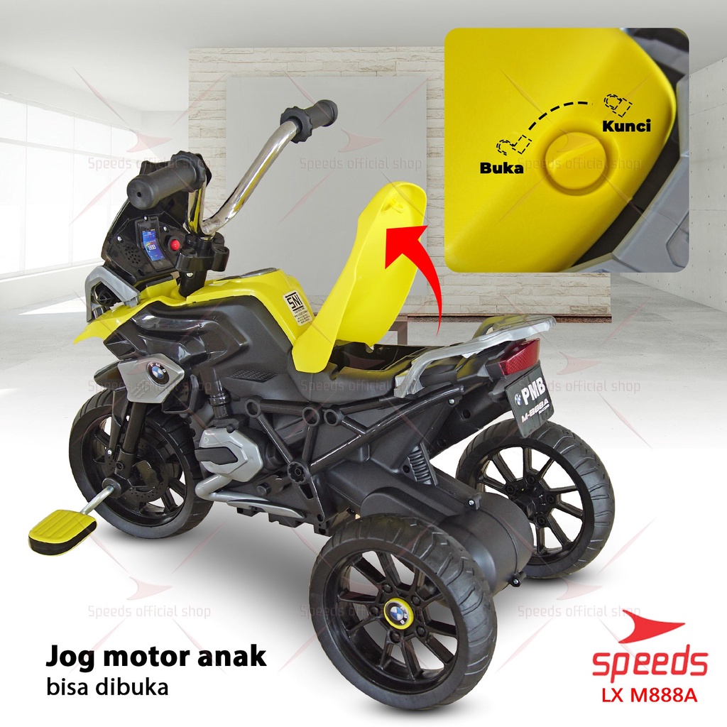 SPEEDS Sepeda Motor Anak Manual Mainan Motor Anak Roda 3 Baterai Sepeda Motor Manual M888A