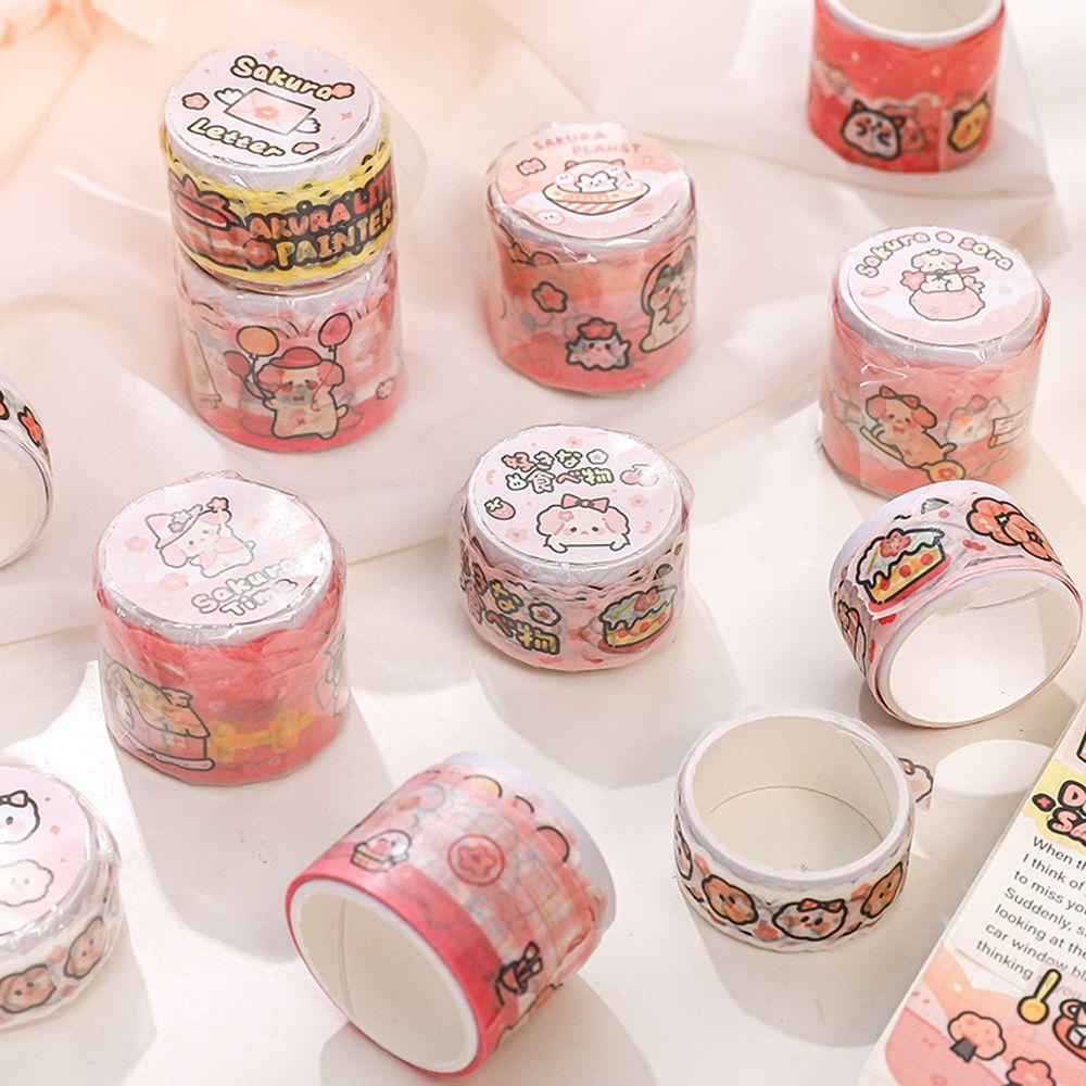 Lanfy Bahan Tape Office Supply Kawaii Handbook Hias Bunga Sakura Pink Seri Hand Rekening Tape Stiker Masking Tape