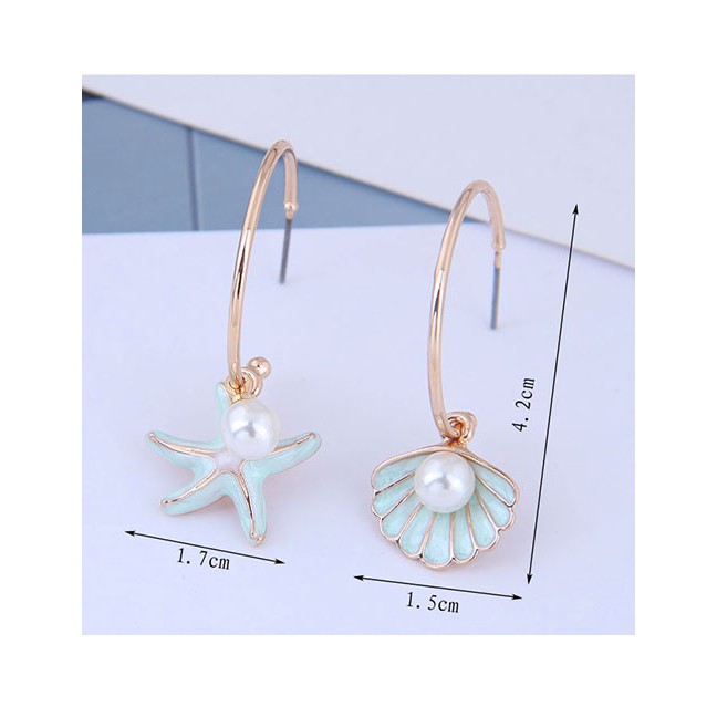 LRC Anting Tusuk Fashion Starfish Shell Asymmetric Stud Earrings A60197