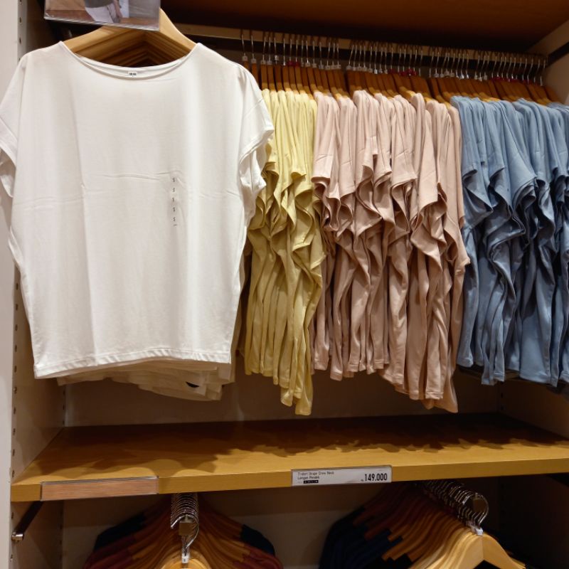 UNIQLO ORIGINAL SALE Blouse Polos Sabrina Spandex Katun Linen Hitam Putih Abu Biru SALE