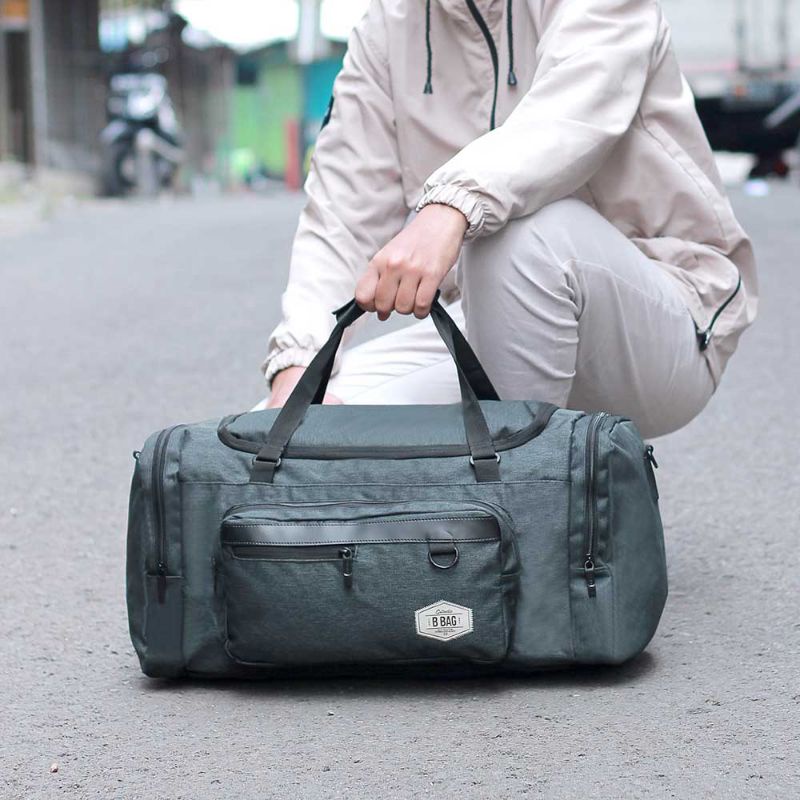 Tas Travel Premium Terbaru Abu Abu | Tas Duffel Gym Olahraga Backpacker Original