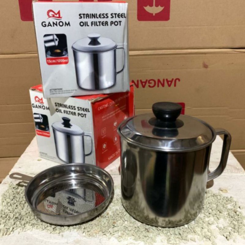 Oil Pot Stainless Steel 1,2 Liter Wadah Minyak Goreng Tempat Penyaring Minyak Bekas 13 Cm