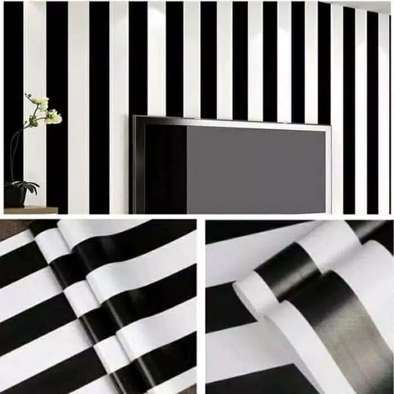 Wallpaper Sticker Dinding Motif Salur Hitam Putih Panjang 10M