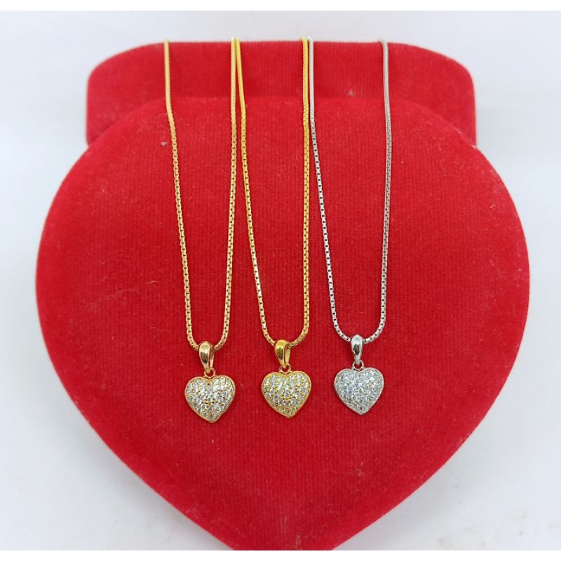 KALUNG PERAK ASLI 925 LAPIS EMAS/KALUNG SANTA+ LIONTIN LOVE/KALUNG ASLI SILVER/KALUNG FASHION WANITA