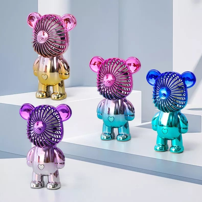 Kipas Angin Mini Bentuk Beruang / Kipas Angin Mini Portable Karakter Bearbrick Gradasi Warna Model Tedy Bear