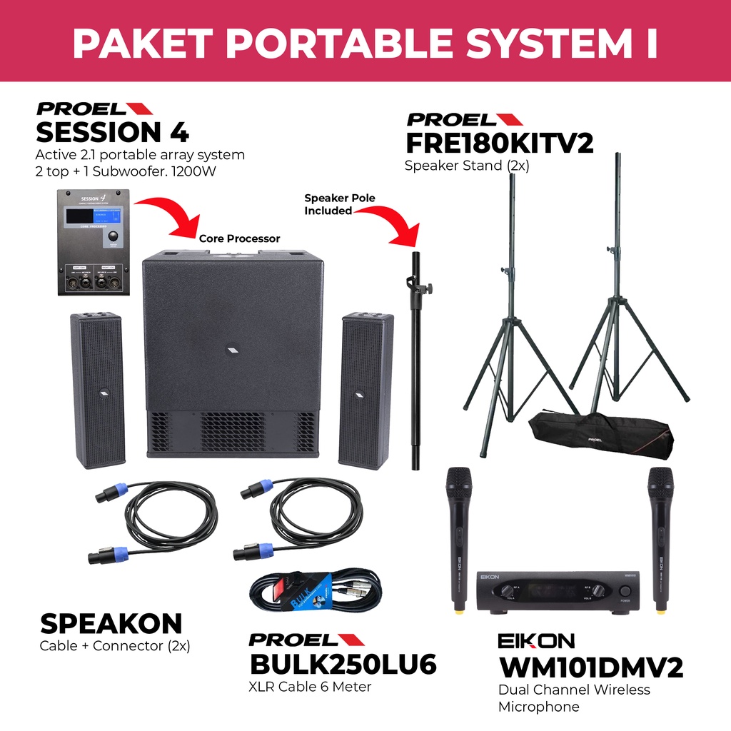 Paket Portable Speaker System - Proel Session 4 - Eikon WM101DMV2