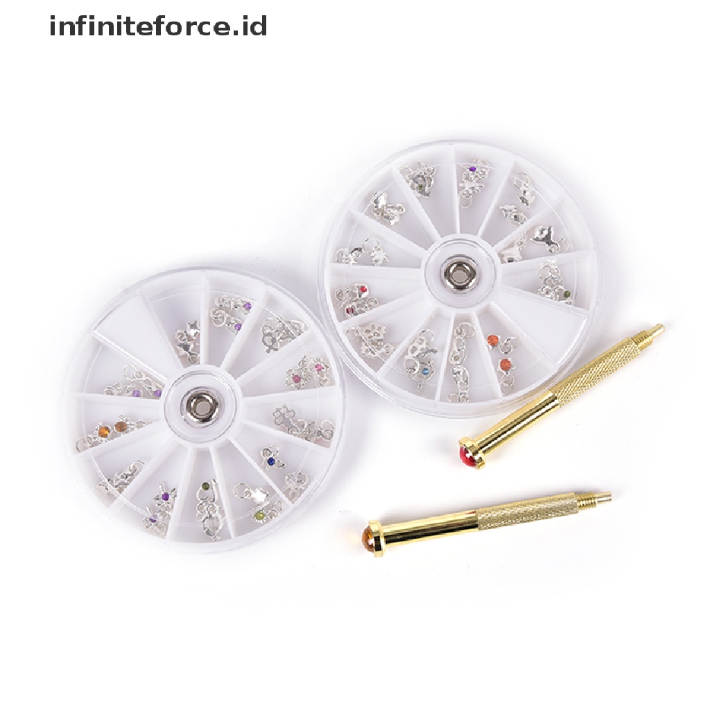 Infiniteforce.id Alat Bor Tangan Pembuat Lubang Pierce + 24 Liontin Menjuntai Untuk Nail Art