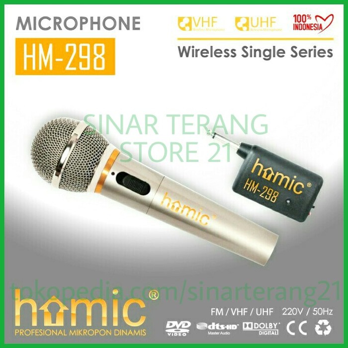 Mic WIRELES + KABEL HOMIC HM-298 Microfon Microphone Tanpa Kabel HM298