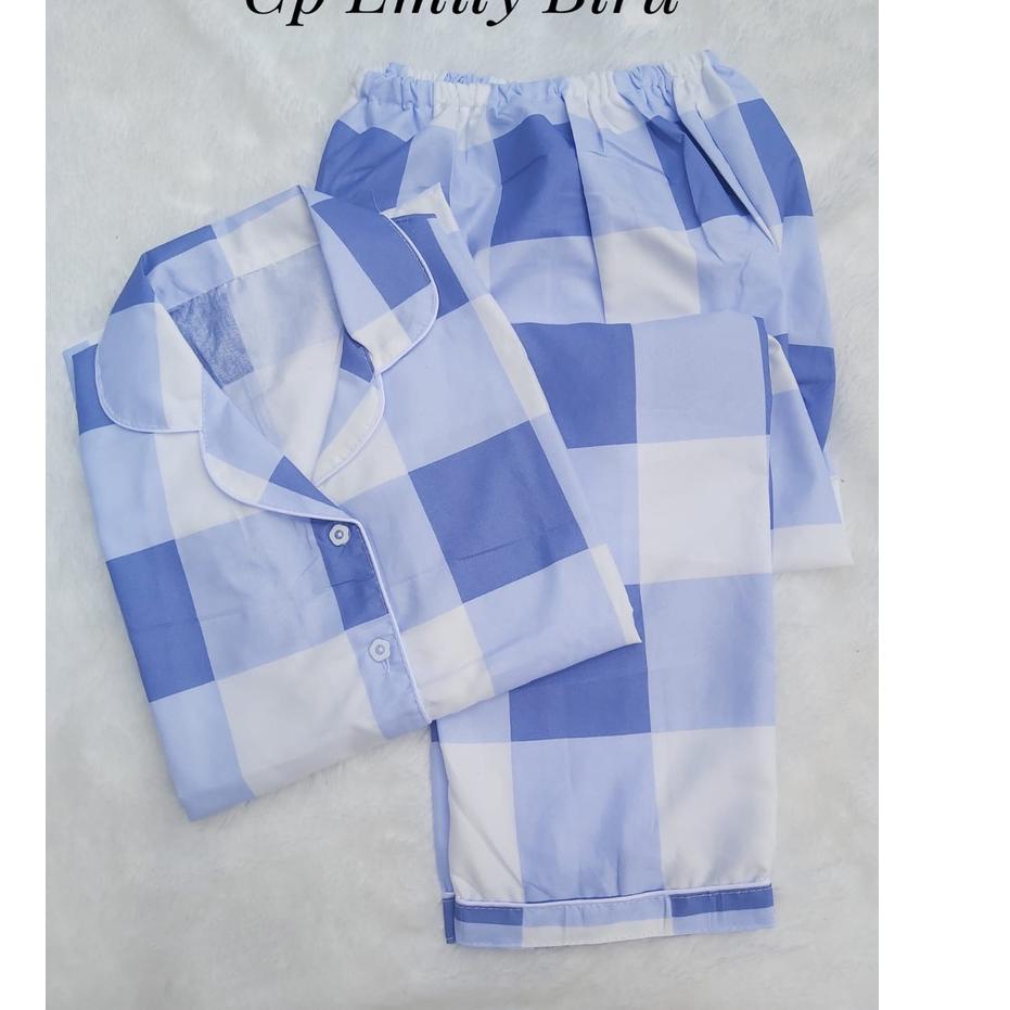 ✪ BJ - Piyama CP Wanita Motif Kotak - Baju Tidur Lengan Pendek Katun Premium ➸