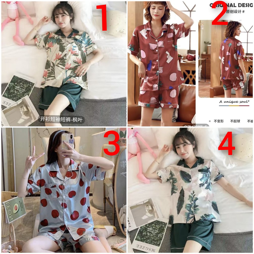 baju tidur piyama wanita hotpant bahan satin import