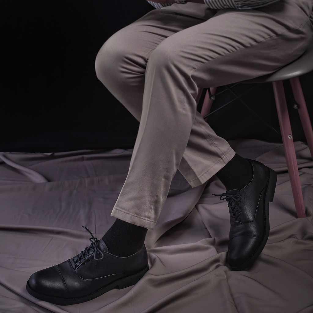 OXFORD FULL BLACK - Pantofel Pria Kulit Asli Formal Kasual Sepatu Pantofel Kerja Hitam - Pantopel