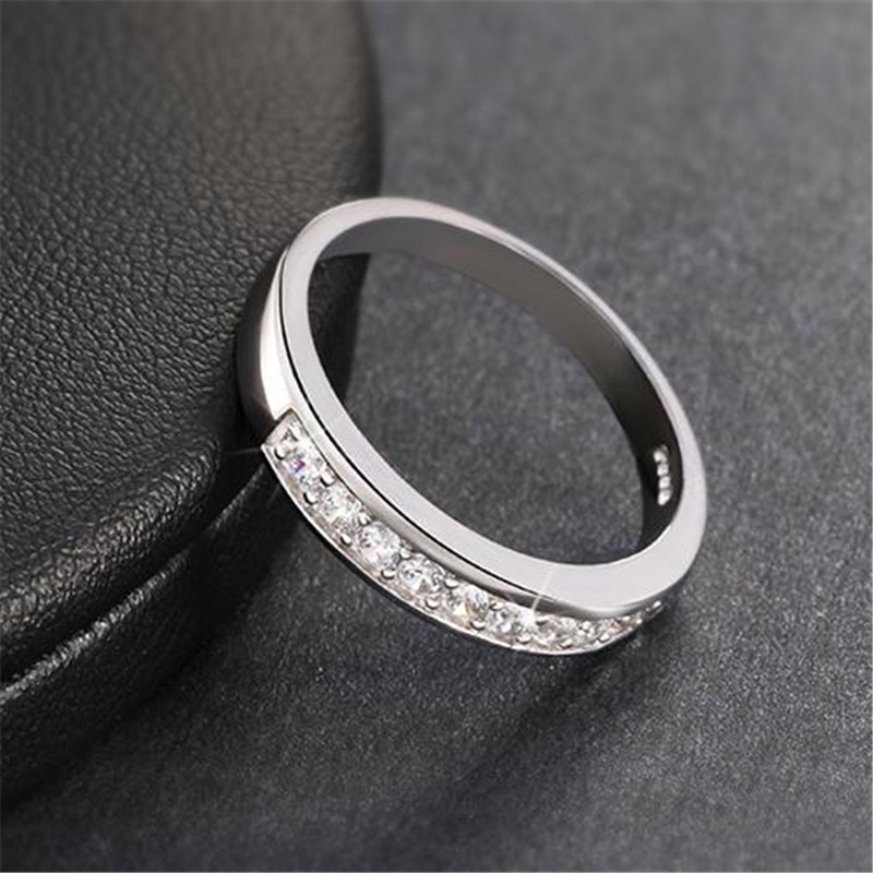 925 Perak Berlapis Cincin Klasik Pasangan Cincin Satu Baris Cincin Berlian