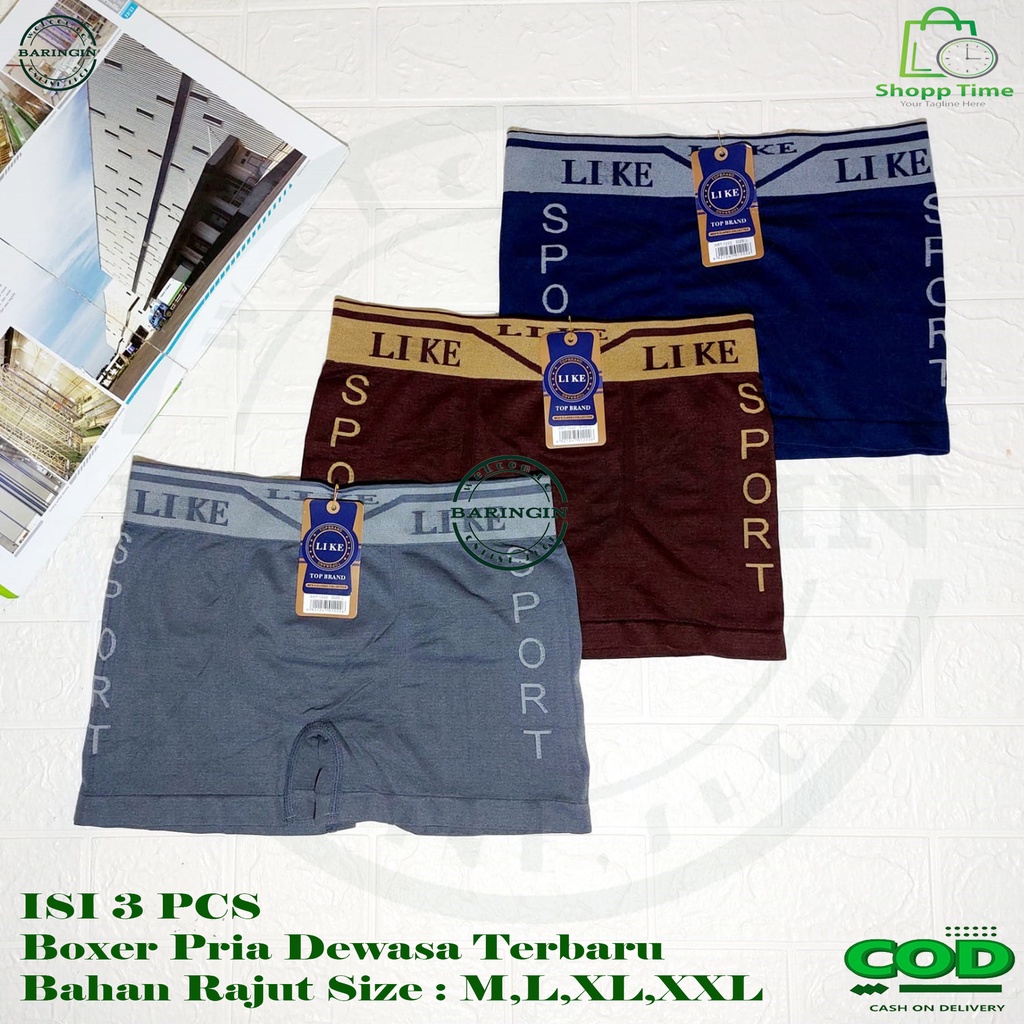 New Celana Dalam Boxer Pria [ ISI 3 PCS ]-Top Boxer Pria Dewasa-Boxer Brief Higt Quality Bahan Rajut