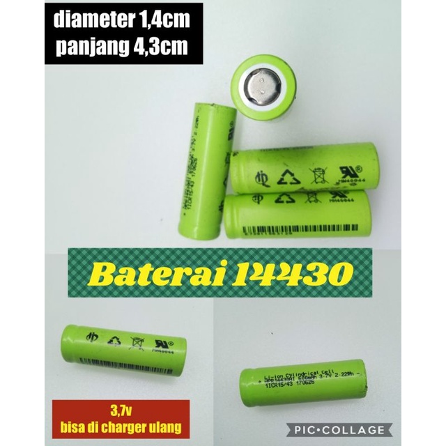 Baterai  14430 ,tegangan 3,7-4,2 volt