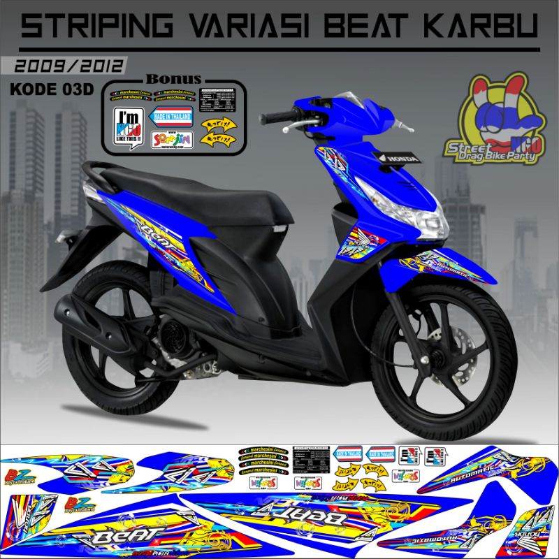 Striping Beat Karbu 2008 2009 2010 2011 2012 Variasi Sticker Stiker Skotlet Lis Motor Lis Body List