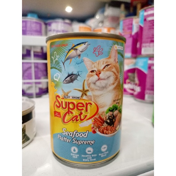 Makanan basah kucing - SUPERCAT rasa seafood pletter 400gr