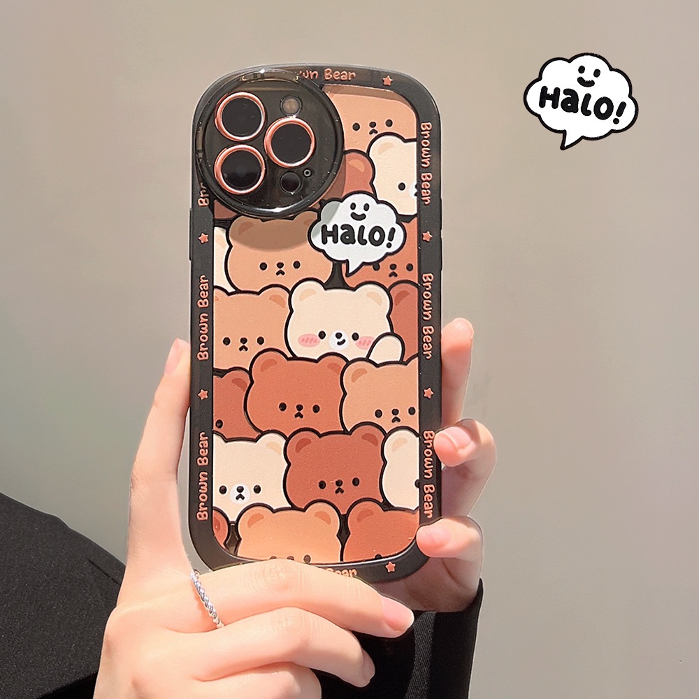 IPHONE Kartun Tumpuk Beruang Coklat Lucu Bulat Pelindung Lensa Kamera Phone Case Cover Untuk Iphone7 8 PLUS X XR XS 11 12 13 14 PRO MAX SE 2020