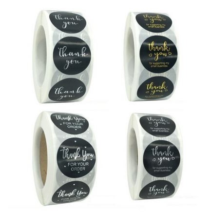 Paper Tags - 1&quot; Black Round Gold Silver Letter Sticker (10 pcs)