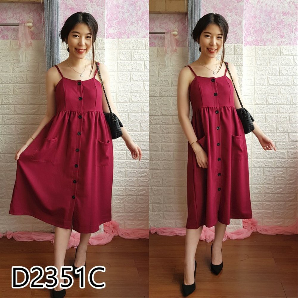 D2351 DRESS MIDI WANITA TANPA LENGAN CASUAL POLOS