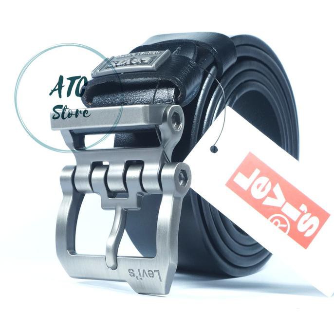 ♥️BISA COD♥️ IKAT PINGGANG PRIA / GESPER IMPORT / SABUK KULIT ASLI LEVIS 501 CLASIC - Hitam